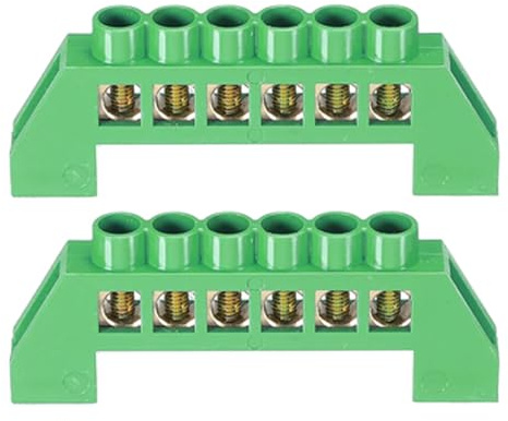 2 Pezzi Barra di Messa a Terra Terminale 6 Posizioni Ottone Filo Vite Terminale Bus Bar Blocco Striscia di Messa a Terra Guscio Verde per Distribuzione Elettrica