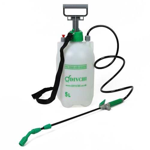 DIVCHI 5 Litre Pump Action Pressure Sprayer with Adjustable Nozzle & Carrying Strap | High-Pressure Pump Spray for Weed Killer Pesticides Fungicides Cleaning | Water Sprayer Bottle