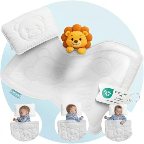 LEOSARA® Kinder Bettdecken Set - Kinderbettdecke 100x135 Set mit Kissen 40x60cm – Baby Bettdecke Kinderdecke 100x135 – Baby Bettdecke und Kissen (Bärchen) - Öko-Tex
