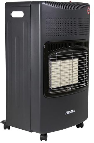 Gasheizung 4200W LPG – Mobiler Gasofen mit 3 Heizstufen, für 5kg/11 kg Gasflasche, mit Rollen – Heizstrahler für Innen & Außen, Camping,Terrasse inkl. Schlauch und Druckminderer (Schwarz - S01)