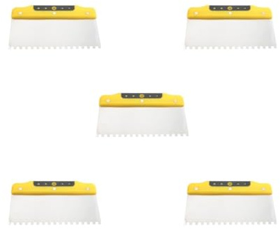 Lot de 5 truelles crantées pour cloison sèche - Spatule dentée - 200 mm - Jaune et noir