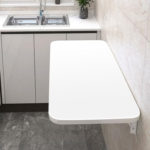 Mesa de pared abatible, mesa de cocina plegable, mesa de comedor para casa, cocina, oficina de ordenador flotante de MDF (60 x 30 x 1,6 cm), color blanco