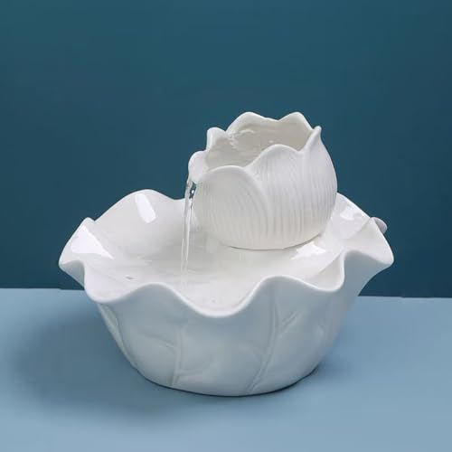 Fuente De Agua De Cerámica para Gatos, Dispensador Automático Ultrasilencioso De 1 L para Mascotas, Ideal para Interiores, con Un Diseño Atractivo Y Filtro De Carbón Activado,Blanca