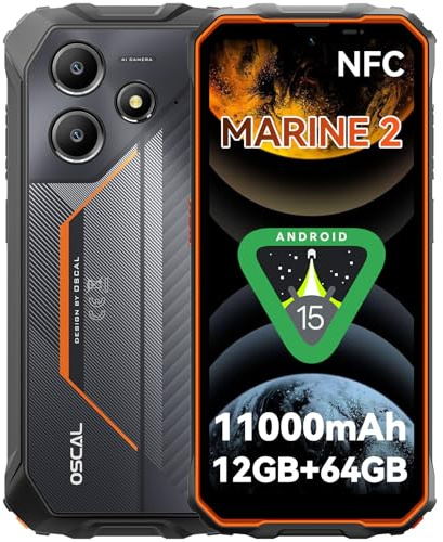 OSCAL Marine 2 Rugged Smartphone (2025),11000mAh(18W) Rugged Phone Unlocked, Android 15 Gaming Phone,Gemini AI,IP69K Protection, NFC,6.56 HD,90HZ,12(4+8)+64GB/2TB Expand,Dual SIM/1TF Slots,Orange