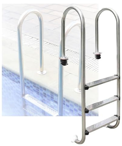 Échelle de piscine enterrée à 3 marches en acier inoxydable pour piscines d'intérieur/extérieur, marche à pédale robuste pour parcs aquatiques, design durable pré-enterré (1 mm)
