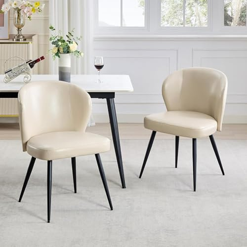 Koioplie Esszimmerstühle 2er Set, Gepolsterte Küchenstühle mit Stahlbeinen Wohnzimmerstuhl Sessel mit Rückenlehne, 265lbs Belastbarkeit,Leicht zu reinigendes Leder (Beige)
