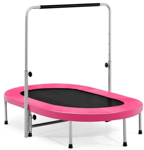 GOPLUS Trampolin Indoor für 2 Kinder, 154x90cm Kindertrampolin klappbar mit 5 stufiger Verstellbarer Handlauf, Fitnesstrampolin bis 150kg Belastbar, für Jumping Training