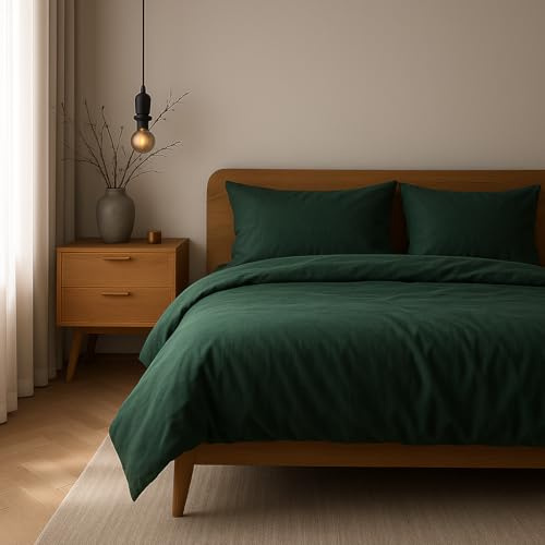 VEL VET HOME Bettwäsche 140x200 Baumwolle Bettbezug 140x200 cm mit Kissenbezug 80x80 cm Hohe Qualität Bettwäsche-Set mit Reißverschluss 100% Baumwolle Made in EU Dunkelgrün