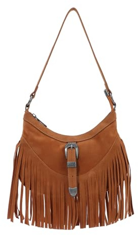 EVEOUT Damen Fransen Umhängetasche Western Style Wildleder Boho Schultertasche mit Quasten Hippie Tragetasche