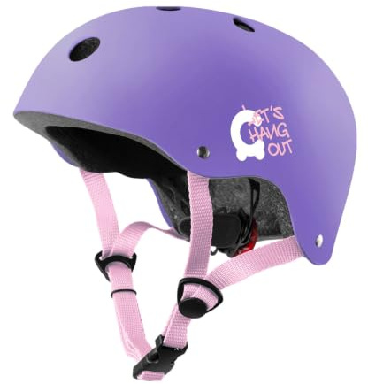 Cariboo cykelhjälm för barn, storlek XS/S 48-52 cm, robust, med LED-ljus, för cykel, skateboard, inlines och sparkcykel, lila/rosa
