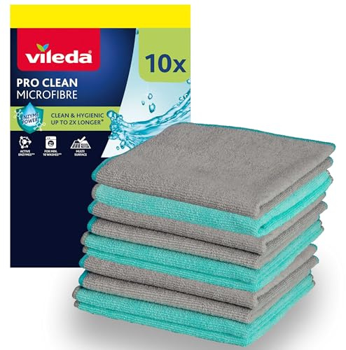 Vileda Pro Clean Mikrofasertücher mit aktiven Enzymen Großpack | Reinigungstücher mit überlegener Reinigungskraft | Maschinenwaschbar | 10er Pack