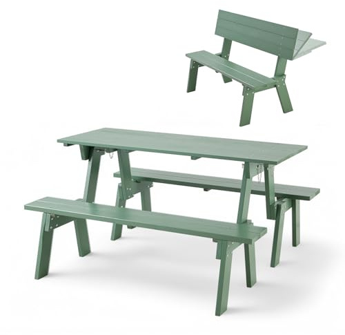 Tavolo da picnic in legno a 6 posti, con telaio ad A, per sala da pranzo all'aperto, patio, portico e mobili da giardino, perfetta per riunioni di famiglia e barbecue
