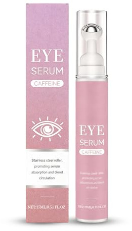 Caffeine Eye Cream & Under Eye Serum - 360° Massage Roller Ball Eyes Treatment Serum for Puffiness & Dark Circles - Reduces Wrinkles & Fine Lines - Lifting, Firming & Hydrating Anti-Fatigue Eye Care