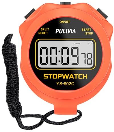 Cronometro Sportivo con Pulsante Silenzioso e ON/OFF, Senza Orologio né Calendario per un Facile Utilizzo, Cronometro Digitale PULIVIA per Bambini, Allenatori, Allenamento e Corsa, Arancione