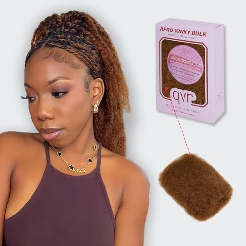QVR – Cheveux humains afro kinkys en vrac – Plus de 80% sont des cheveux les plus longs (améliorés), pour extensions de dreadlocks, réparation et tressage torsadé, brun auburn 30,5 cm, 50 g