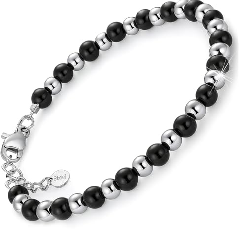 SAGA GIOIELLI BRACCIALE UOMO DONNA SFERE 4 MM LUNGHEZZA 18 + 3 CM ACCIAIO