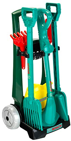 Theo Klein 2751 Bosch Garten 7-teiliger Gartenwagen I Set mit hochwertigen Garten-Geräten für Kinder I Inkl. Rasentrimmer u.v.m. I Anti-UV I Spielzeug für Kinder ab 3 Jahren