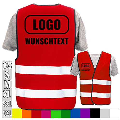 PixiPrints.com Hochwertige Warnweste mit Leuchtstreifen * bedruckt mit Name Text Bild Logo Firma * personalisiertes Design selbst gestalten