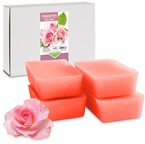 Kosmetex Paraffinbad Rose Rosa – Paraffin-Wärmebad für Hände + Füße – Paraffinwachs – Paraffin-Block für Wachserwärmer – Wachsbad (4x 500ml)