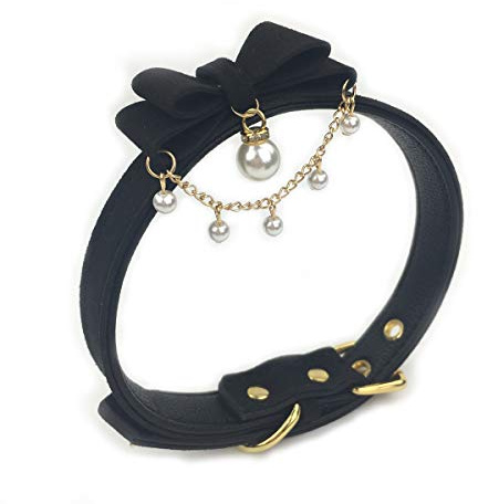 Handmade Bean Chain Choker Collar Necklace Lolita Bow Collar Cat Cosplay Kitty Velvet Necklace (Y1)