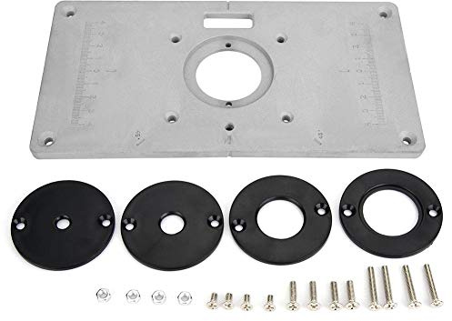 21 IN 1 Piastra per Fresatrice, Precisione Alluminio Piastra di inserimento della tavola del router con 4 anelli e 12 viti Banco Fresa per panche per la lavorazione del legno