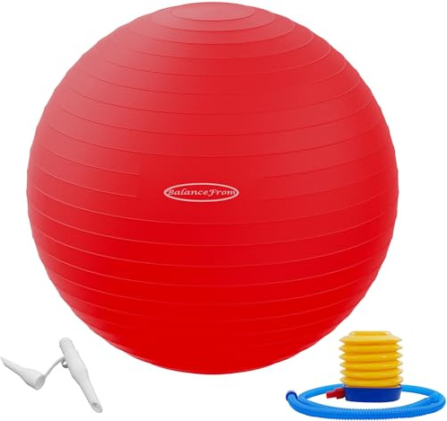 Fitvids Platzsicherer und Rutschfester Gymnastikball, Yoga-Ball, Fitnessball, Geburtsball mit Schnellpumpe, ca. 900 kg Fassungsvermögen, Rot, 45,7 cm, S