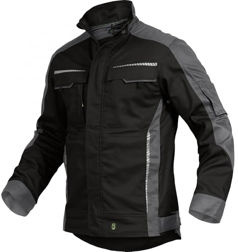 Leibwächter Flex-Line Herren Arbeitsjacke Bundjacke, Schwarz Gr. 5XL, atmungsaktive Allwetterjacke mit Stretchanteil für Herbst und Winter, robuste Arbeitsjacke Männer mit Reflexstreifen