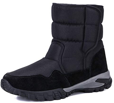 DADAWEN Men's Winter Snow Boots Outdoor Waterproof Anti-Slip Warm Fur Lined Cold Weather Boots Black US Size 9