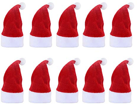 LOOGI Mini Weihnachtsmützen 10er Set, Kleine Nikolausmütze, Weihnachtsmann Mütze Santa Hut für Weinflaschen Weihnachtsdeko Tischdeko (6 * 12cm)