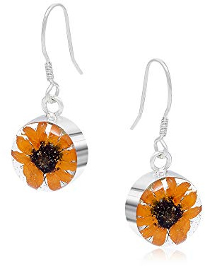 Shrieking Violet 925 Sterling Silver Round Real Flower Drop Earrings