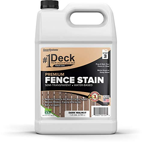 SaverSystems #1 Deck Premium Wood Fence Stain - Semi-Transparent Sealer (1 Gallon, Dark Walnut)