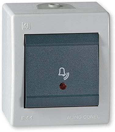 ALING-CONEL Aufputz Klingeltaster mit Glimmlampe 10AX/250V~ / IP 44 - Grau