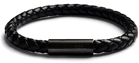 Alton of Sweden | Handgefertigt in Italien | Premium Lederarmband für Männer | Echtes schwarzes geflochtenes Kalbsleder | Starker Magnetverschluss | Exklusive Schmuck-Geschenkbox