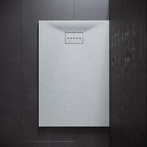 SONNI Duschwanne Duschtasse 120x80 cm Schieferoptik und Rutschfeste Struktur Superflache Duschwanne Alle Größen verfügbar Inklusive Siphon
