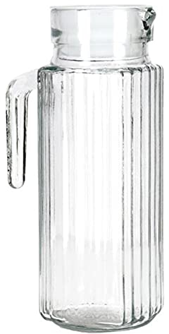 Tradineur - Jarra frigo de cristal, almacenar y servir agua, zumo, refrescos, nevera, frigorífico - 23,5 x 8,3 x 12 cm - 1 litro - Tapa color surtido