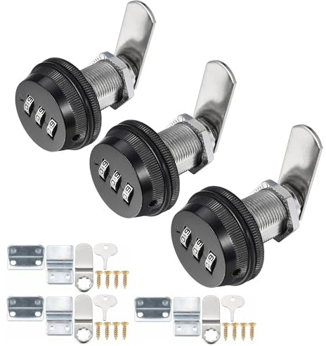 Kitmose 3 Pack Combination Cabinet Cam Lock Password Coded Lock with 1-1/8''Cylinder and Chrome Finish, Security Combi-Cam Locks for Cabinet Filing Drawer Mailbox (Black)