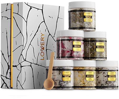 Mothers Day Gifts for Mom, Epsom Bath Salts Gift Basket Set, Self Care Salt with Essential Oil, Gifts for Women, Her, Mother, Lavender, Eucalyptus, Lemon, Coconut, Tea Tree, Honey Almond