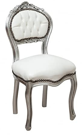Biscottini Fauteuil Baroque 92 x 45 x 42 cm Argent | Chaise Louis XVI | Fauteuil Salle a Manger | Chaise Style Louis XVI | Meuble Baroque