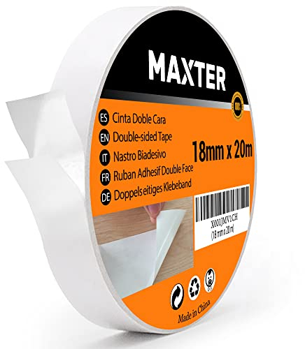 Cinta Doble Cara Extrafuerte Fina - Cinta Adhesiva Transparente para Bricolaje, Manualidades, Scrapbooking y más (18 mm x 20 m)