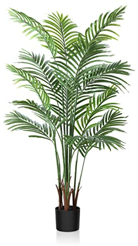 CROSOFMI Artificial Plant Areca Palm Tree 130 cm Fake Plant Indoor and Outdoor in Plastic Potted Artificial Tree Living Room Balcony Bedroom Green Decoration (1 Pack)
