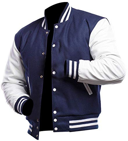 LP-FACON Giacca da uomo Varsity - Giacca da baseball con scritta nera, blu navy, XXXXL