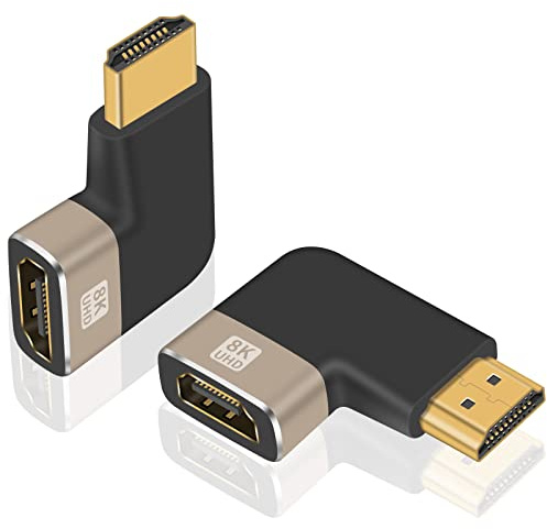 Duttek Adattatore HDMI 8K-2 pack,adattatore ad angolo retto HDMI maschio a femmina,supporto connettore HDMI 2.1 8K@60Hz,4K@120Hz,HDR,Dolby,eARC,HDCP2.3 per laptop,PC,monitor,TV Roku