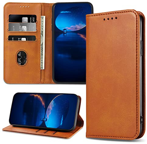 DENDICO Case for Xiaomi Redmi Note 9 Pro/Redmi Note 9S, Classic PU Leather Magnetic Wallet Case, Flip Folio Protective Phone Cover Compatible with Xiaomi Redmi Note 9 Pro, Light Brown