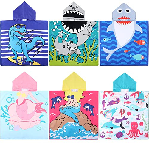 Oudain 6 Pcs Kids Hooded Towel Kids Bath Towels with Hood Microfiber Baby Pool Beach Towel for Boy Girls Toddler (47 x 24 Inch,Cute Style)