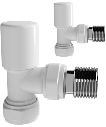 iBathUK Essence Wall & Floor Mounted Angled Round Radiator Valve Pair, Durable Brass Build Universal Fit Modern Bathroom Radiator Valves in Matt White, 15mm
