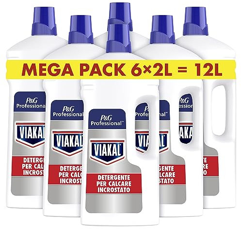 Viakal Professional Anticalcare Liquido, Formato 12 Litri (6 X 2L), Bagno, Efficace Contro Calcare e Sporco, Per Uso Professionale