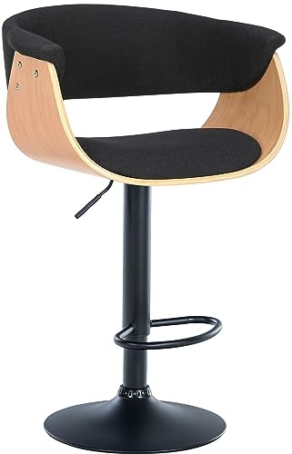 CLP Barhocker Vestal I Mit Holzsitz Und Armlehne I Höhenverstellbares Metallgestell Mit Fußstütze | Farbe Natur/schwarz Material Stoff