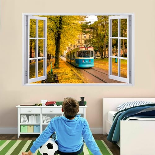 Wandbilder Wandtattoo 3D Der Bus Wanddurchbruch Wandaufkleber Fensterdeko Bilder Wanddeko Mädchen Aufkleber Selbstklebend Fenstersticker Wandsticker Kinderzimmer Deko 120x80cm