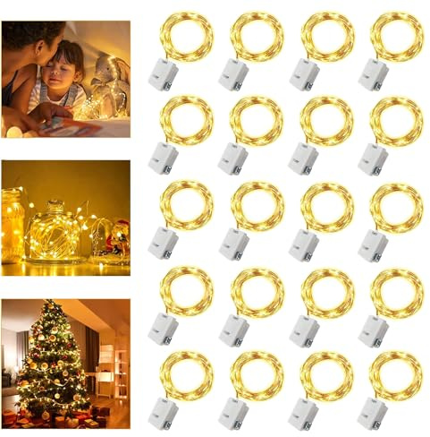 YOUNLEN 20 Piezas Luces de Hadas con Pilas, 20 LEDs de 2m Cadena de Luces | Guirnalda Luces LEDs, Guirnalda Cadena de Luces, Para Botellas, Decoración de Muebles, Bodas, Navidad - Blanco Cálido