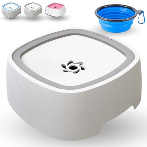 MandA® GAMELLE Anti eclaboussure Chien. Abreuvoir Eau Chat Anti renversemen. Portable. Niveau d'eau réglable. Bol Pliable Gratuit. 1,5L. Blanc et Gris